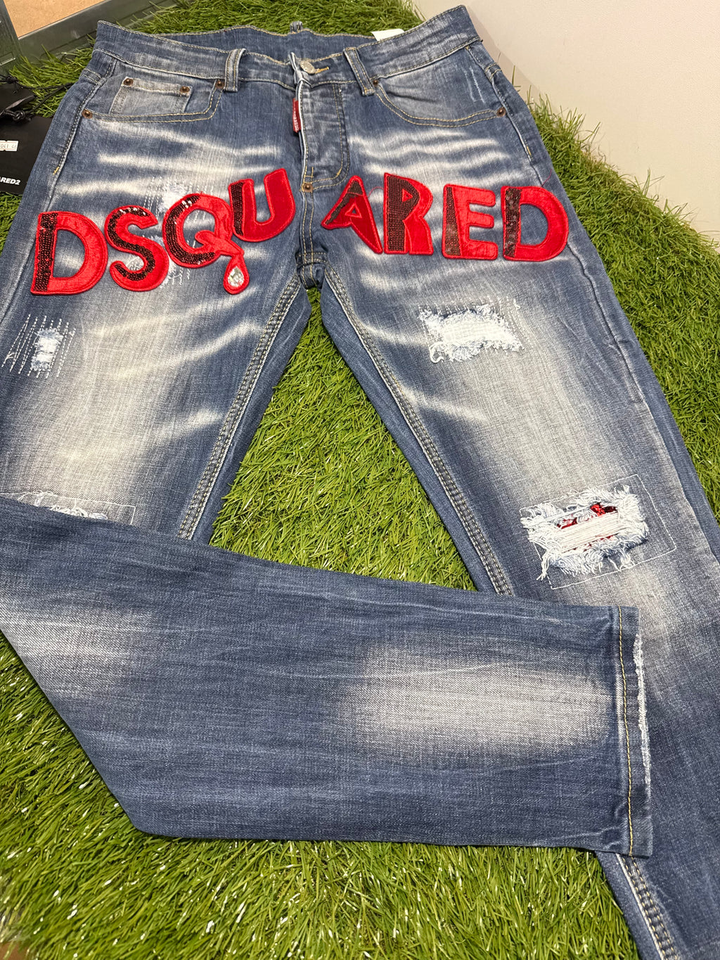 Jeans Dsquared2 Blue Scritta Centrale Rossa