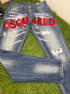 Jeans Dsquared2 Blue Scritta Centrale Rossa