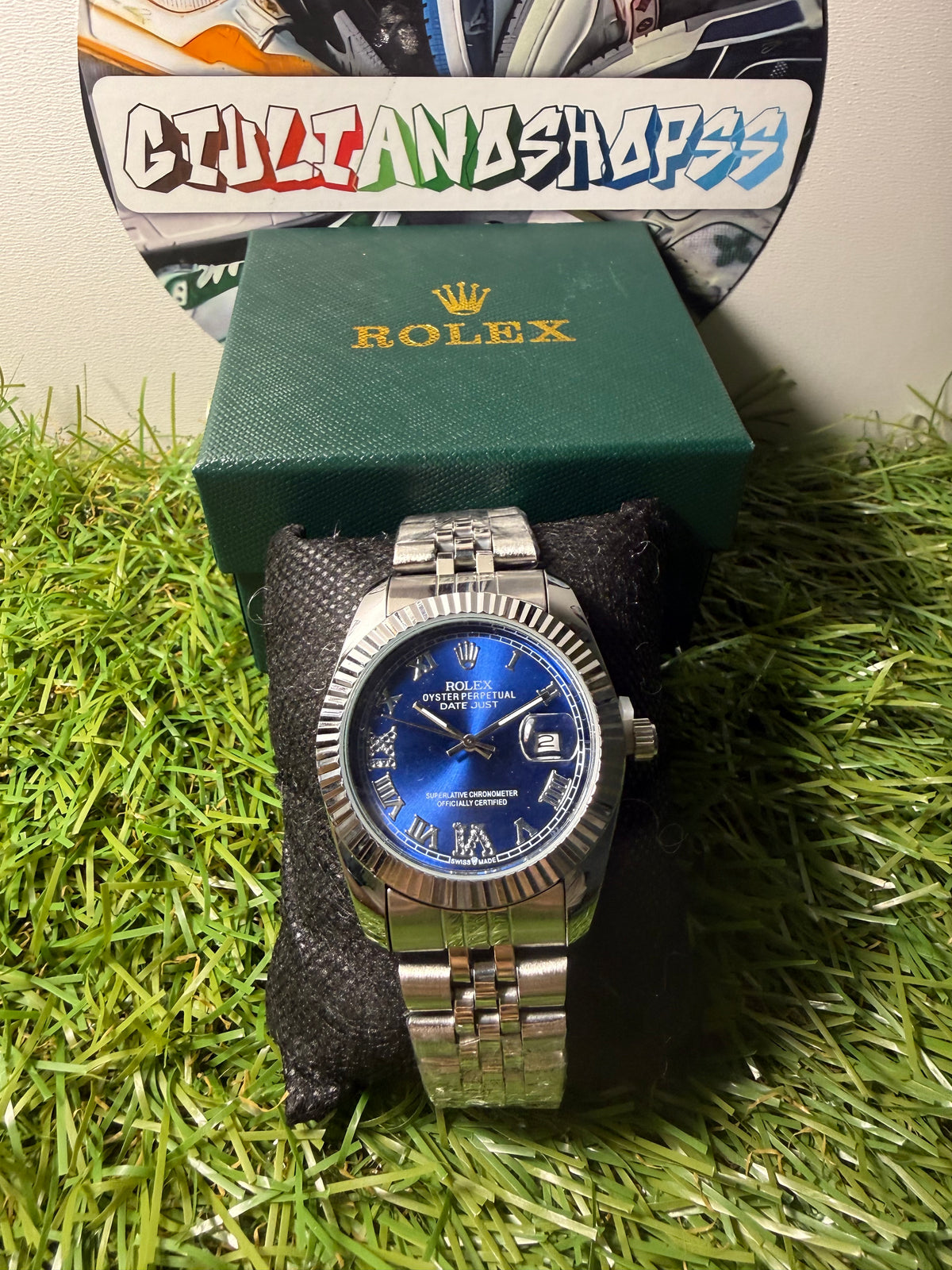 Rolex Oyster Perpetual Datejust Argento Quadrante Blu Numeri Romani Qualità Standard
