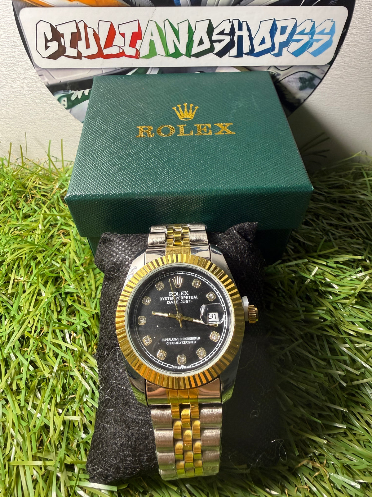 Rolex Oyster Perpetual Datejust Two Tone Quadrante Nero Brillantini Qualità Standard