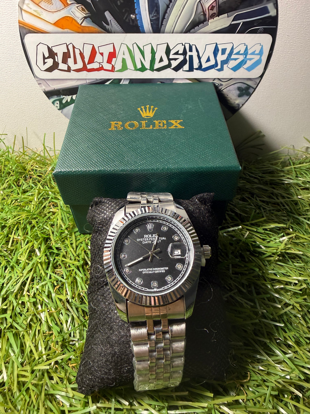 Rolex Oyster Perpetual Datejust Argento Quadrante Nero Brillantini Qualità Standard