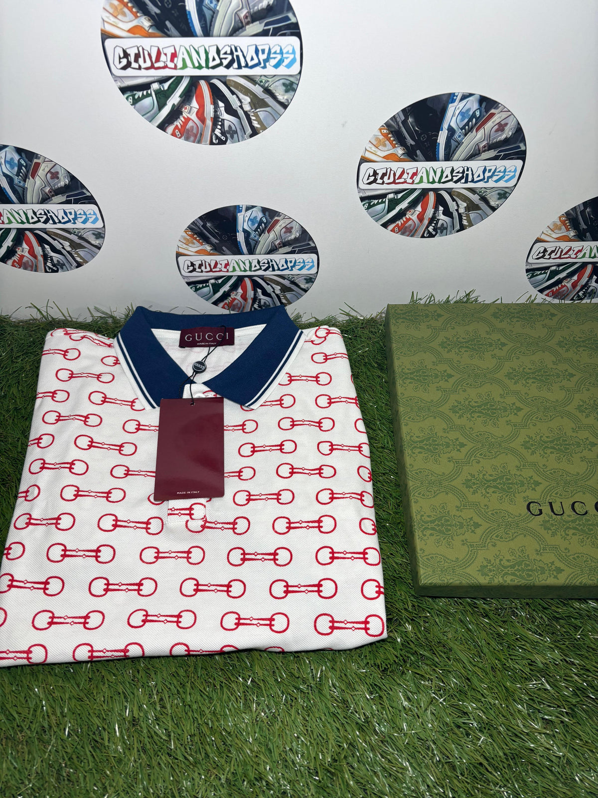 Gucci Polo Bianca Stampa Morsetti Rossi