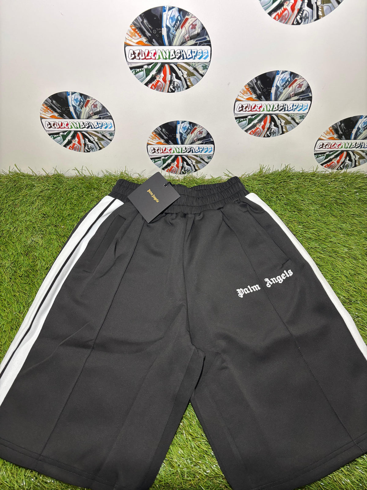 Palm Angels Shorts Neri Banda Bianca